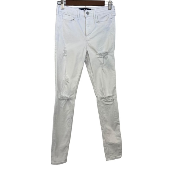 hollister HIGH RISE SUPER SKINNY CLASSIC STRETCH DISTRESSED WHITE JEANS - Picture 1 of 13
